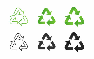 Obraz premium Recycling Symbols in Green, Black, and Outline Variations