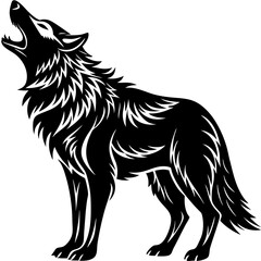 Fierce Snarling Wolf Head with Detailed Fur in Tribal Style, High Contrast