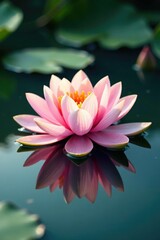 Soft water lily petals on a serene lake surface, serenity, gentle