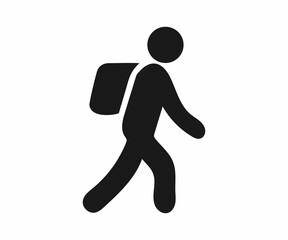 Simple icon of a person walking with a backpack.