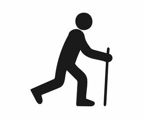 Simple illustration of an elderly person walking with a cane.