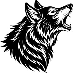 Fototapeta premium Fierce Snarling Wolf Head with Detailed Fur in Tribal Style, High Contrast