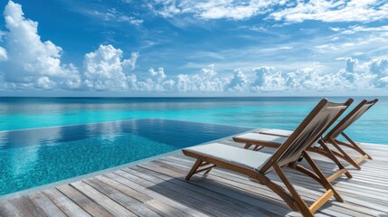 Fototapeta premium luxury overwater bungalow pool and loungers