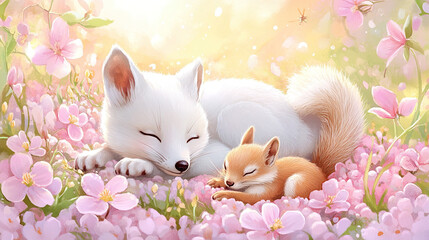 Little Foxes Napping in Flowers