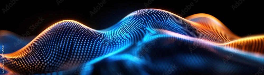 Poster wave of light glowing on a dark background creating a mesmerizing visual display of illumination