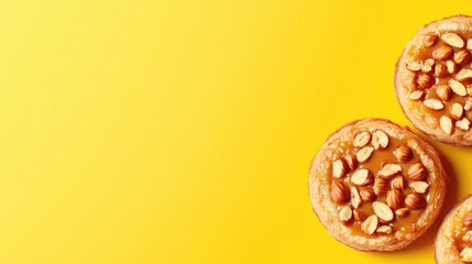 Golden yellow backdrop highlights delicious pastries topped with