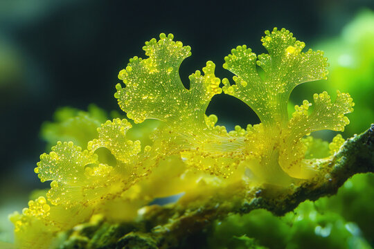 A close-up of Acetabularia algae, detailed and scientific, marine theme