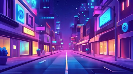 Obraz premium Street in a metaverse city illustration blockchain theme