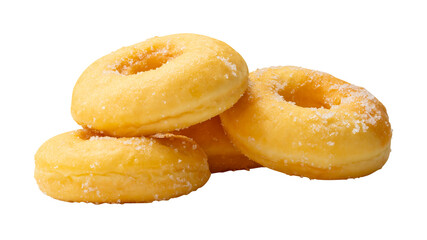 Side view of brown sugar glazed cinnamon donuts in stack isolated with clipping path in png file format