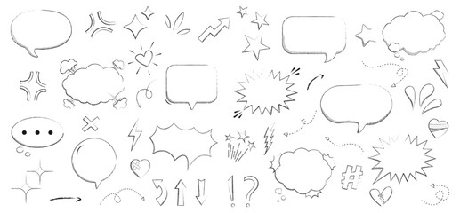 Hand drawn speech bubbles set.