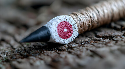 Handmade arrowhead detail, forest background, crafting