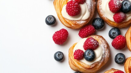 Delicious pastries topped with fresh raspberries and blueberries