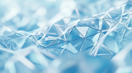 Abstract blue geometric structure with triangles and shiny lines, representing connectivity and innovation. Ideal for science, technology, or modern design concepts.