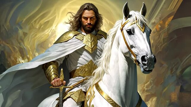 Jesus Christ with the name of Michael riding a white horse the Victory over the forces of evil 4K
