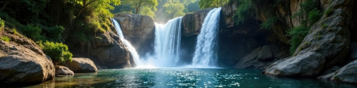 Cascada de Enramada waterfall cascading down rocky cliffs, rocky, cliffs, nature