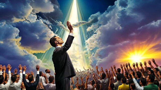 People of God awaiting the advent of Jesus Christ in the clouds of heaven with great glory 4K