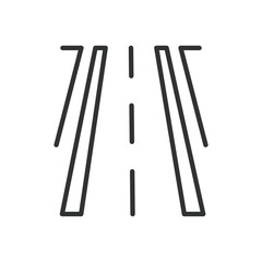 Road, icon in line design. Road, highway, street, asphalt, traffic, lane, transportation on white background vector. Road editable stroke icon