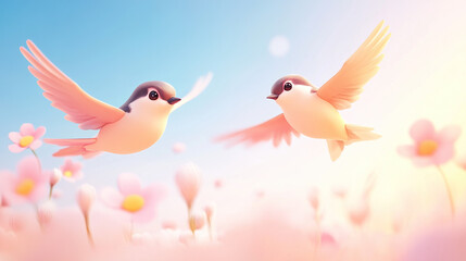 Obraz premium Swallows at Sunset