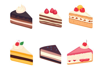 set of Cake slice Vector isolated on a white background, Flat style vector illustration. 