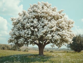Fototapeta premium Spring Tree with Blossoms in Field