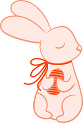 Hand drawn illustration of cute easter bunny rabbit hare in warn colors. Beautiful spring holiday art, funny cartoon graphic design, nature young animals with ears, egg hunt celebration.