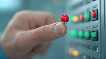 Finger pressing red button on control panel