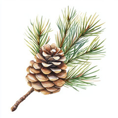 Fototapeta premium detailed illustration of pinecone attached to small pine branch, showcasing natural beauty of pine needles and texture of cone. This artwork evokes sense of tranquility and connection to nature