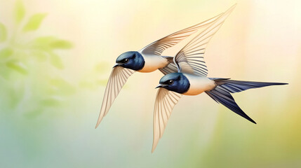 Obraz premium Swallows in the Grass