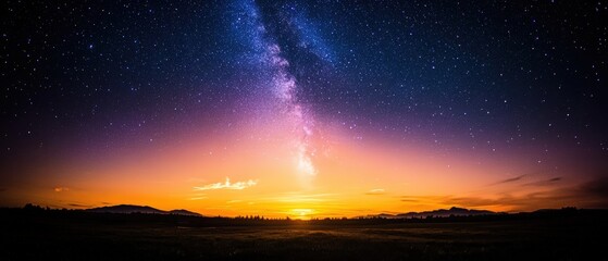 Night sky with bright orange glow and scattered stars over a dark landscape