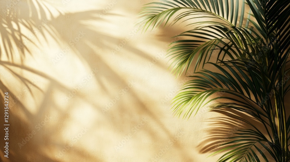 Aufkleber soft shadows painted by palm leaves gently stretch across a warm light surface, evoking a sense of p