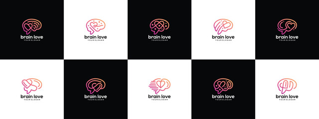 collection of Smart brain love logo designs Brain Love logo template. Brain logo symbol icon