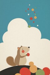 Playful Squirrel Surrounded by Colorful Circles in a Whimsical Collage Style Illustration