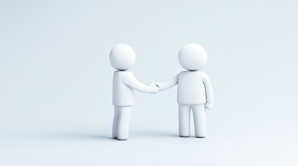 Two 3D figures in business attire shaking hands in a minimalistic and modern style on a light background