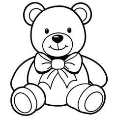 a cute teddy bear sitting with a big bow tie simple line art vector