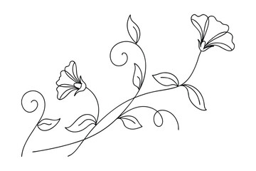 Elegant Line Art Floral Design Simple Flowers, Swirls, and Leaves © kajallata