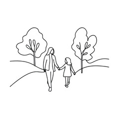 Mother Daughter Stroll Park, Nature, Walk, Trees, Spring, Hand in Hand, Happiness, Love, Family, Bon