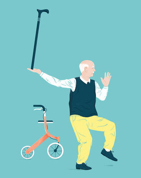 A senior man is keeping his balance