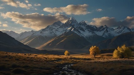 Majestic Mountains Under a Golden Sky