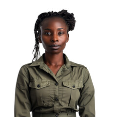 Confident Woman in Green Shirt with Natural Hair Style Pose