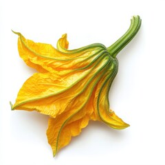 Fototapeta premium Vibrant Yellow Zucchini Flower on White Background