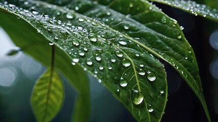 Dewy Leaves Sparkling in Dim Light