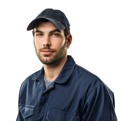 Fototapeta premium Young Man Wearing Cap and Work Uniform Posing for Portrait