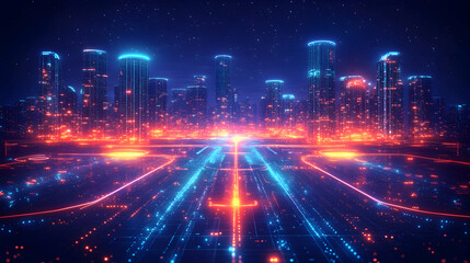 Obraz premium Futuristic city highway at night