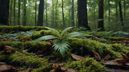 Emerging Plant Amidst Soft Moss