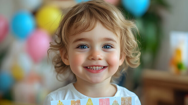 Happy toddler girl at birthday party