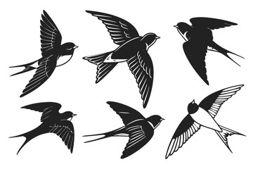 set of Barn Swallow silhouette vector illustration
