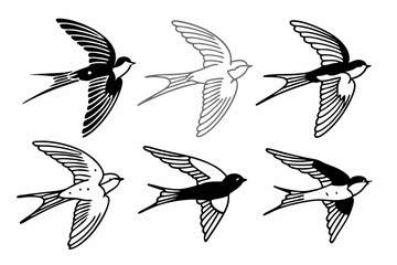 set of Barn Swallow silhouette vector illustration