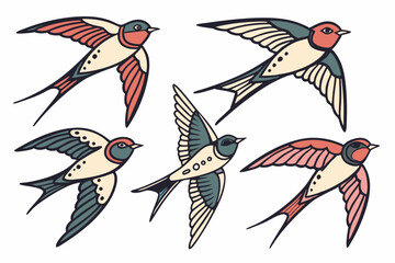 set of Barn Swallow silhouette vector illustration
