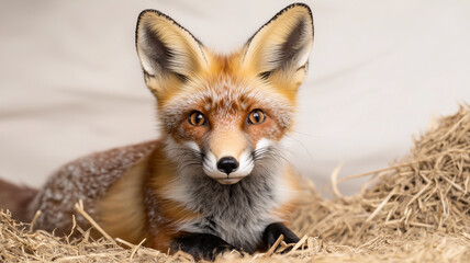 Obraz premium Red Fox Portrait on White Background 