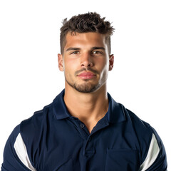 Fototapeta premium Confident young man with athletic build and serious expression